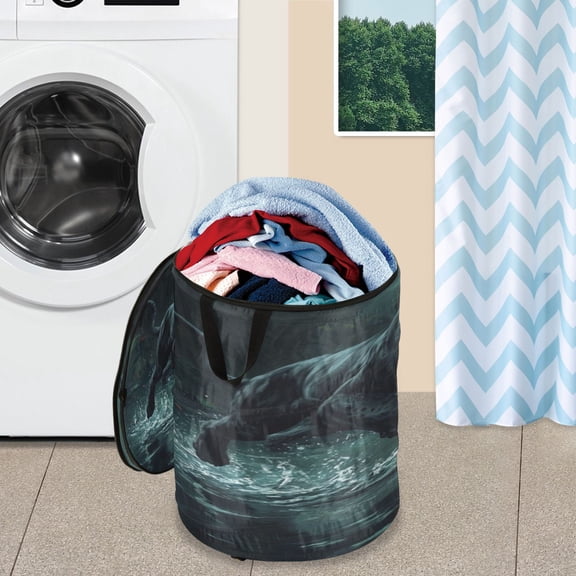 WOBOGO Black Panther Leaping over Water Foldable Laundry Baskets with Carry Handle Zipper Closure Travel Bathroom College Dorm Essentials