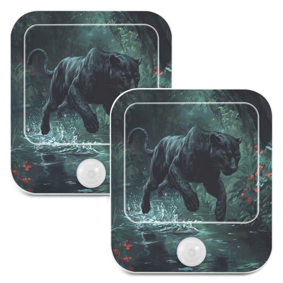 WOBOGO Black Panther Leaping over Water Night Light Lamp with Smart Sensor Dusk to Dawn Sensor 0.6W Plug-in 2-Pack