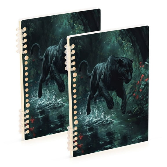 WOBOGO Black Panther Leaping over Water Notebook College Horizontal Grid Paper Ink Spill Resistant Water Resistant Cover 8.3x5.7x0.4in