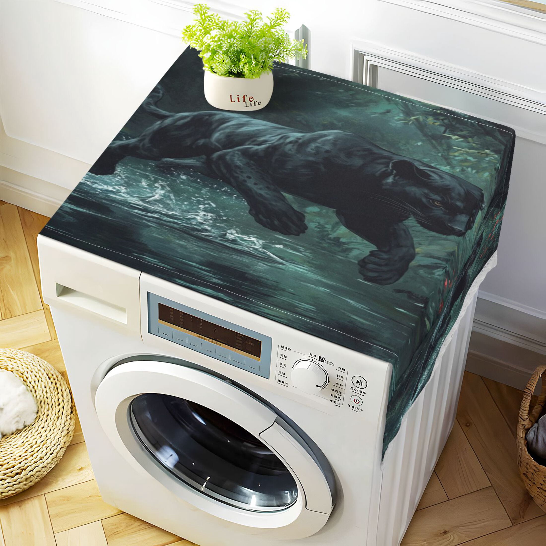 WOBOGO Black Panther Leaping over Water Washing Machine Cloth Dryer Refrigerator Top Cover Protective Non-Slip Mat For Kitchen Laundry