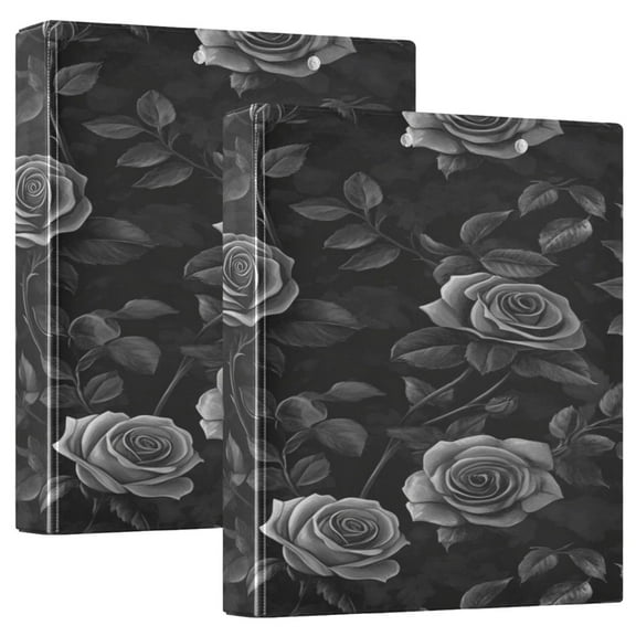 WOBOGO Black Rose File Folders Extra Large Capacity to Hold 200 Sheets of Documents Hard Shell Ring Binder for School Home Office