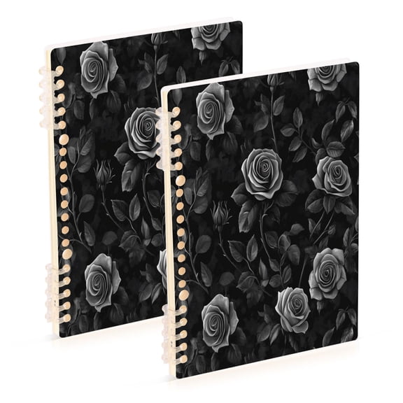 WOBOGO Black Rose Notebook College Horizontal Grid Paper Ink Spill Resistant Water Resistant Cover 8.3x5.7x0.4in