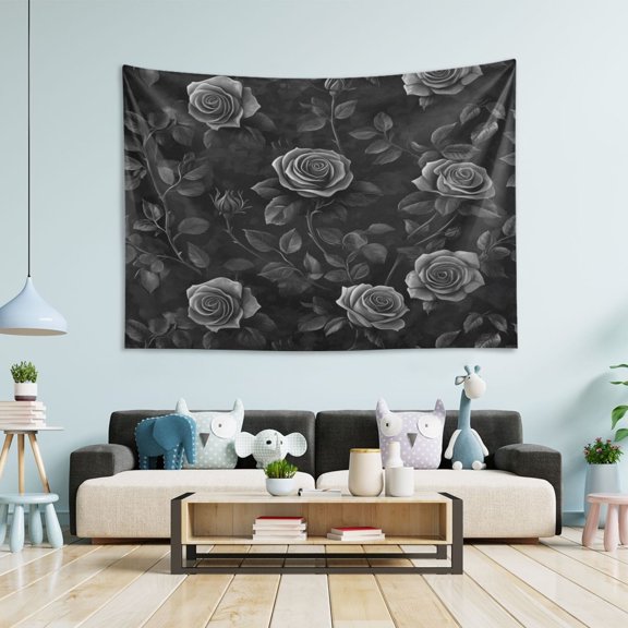 WOBOGO Black Rose Tapestry 60×40in Home Living Room Bedroom Wall Hanging Ornaments