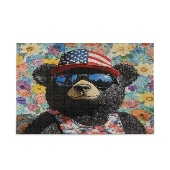 WOBOGO Black Teddy Bear Puzzle Challenge 1000 Piece Jigsaw Suitable for Game Night Finished Size 29.5 x 19.7in