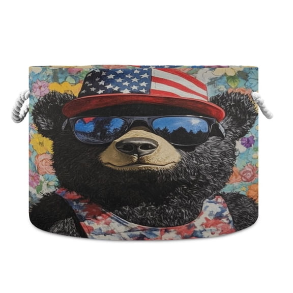 WOBOGO Black Teddy Bear Toy Storage Basket 2014in Canvas Laundry Hamper for Living Room Kids Room Bathroom Organizer