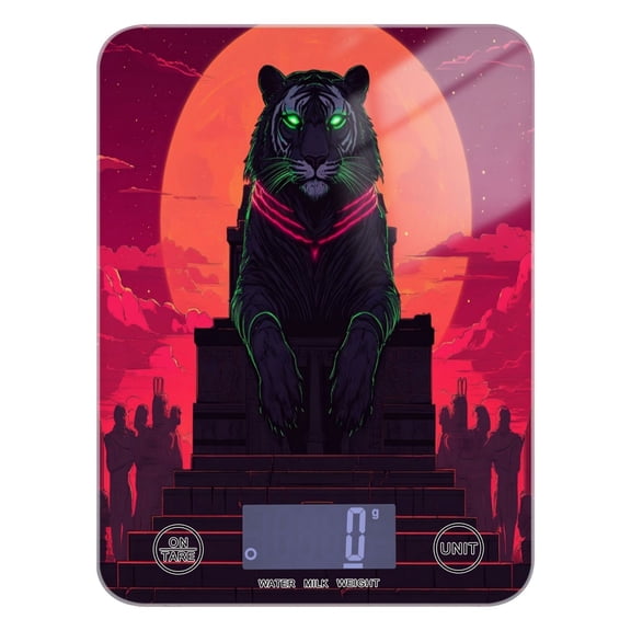 WOBOGO Black Tiger with Glowing Green Eyes Kitchen Scale Digital Gram and Ounce Weighing for Cooking Baking Ketogenic Diet Meal Prep