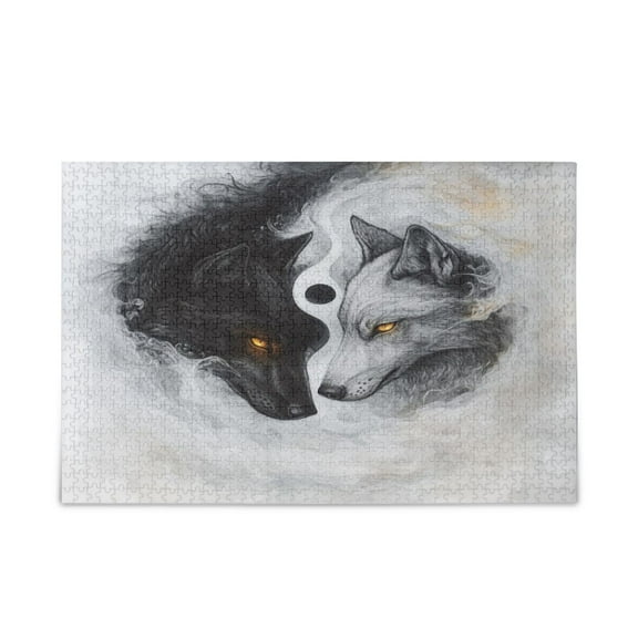 WOBOGO Black White Wolf Pattern Puzzle Challenge 500 Piece Jigsaw Suitable for Game Night Finished Size 20.5 x 14.9in