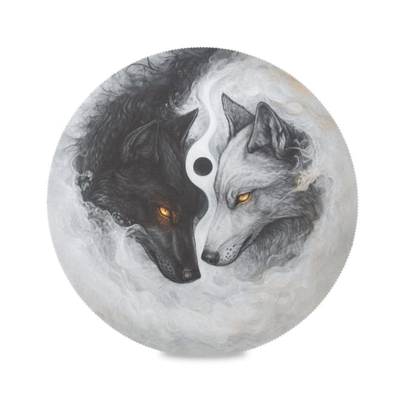 WOBOGO Black White Wolf Pattern Round Placemats Set of 1 Heat Resistant Washable Kitchen Table Decorations 15.4in