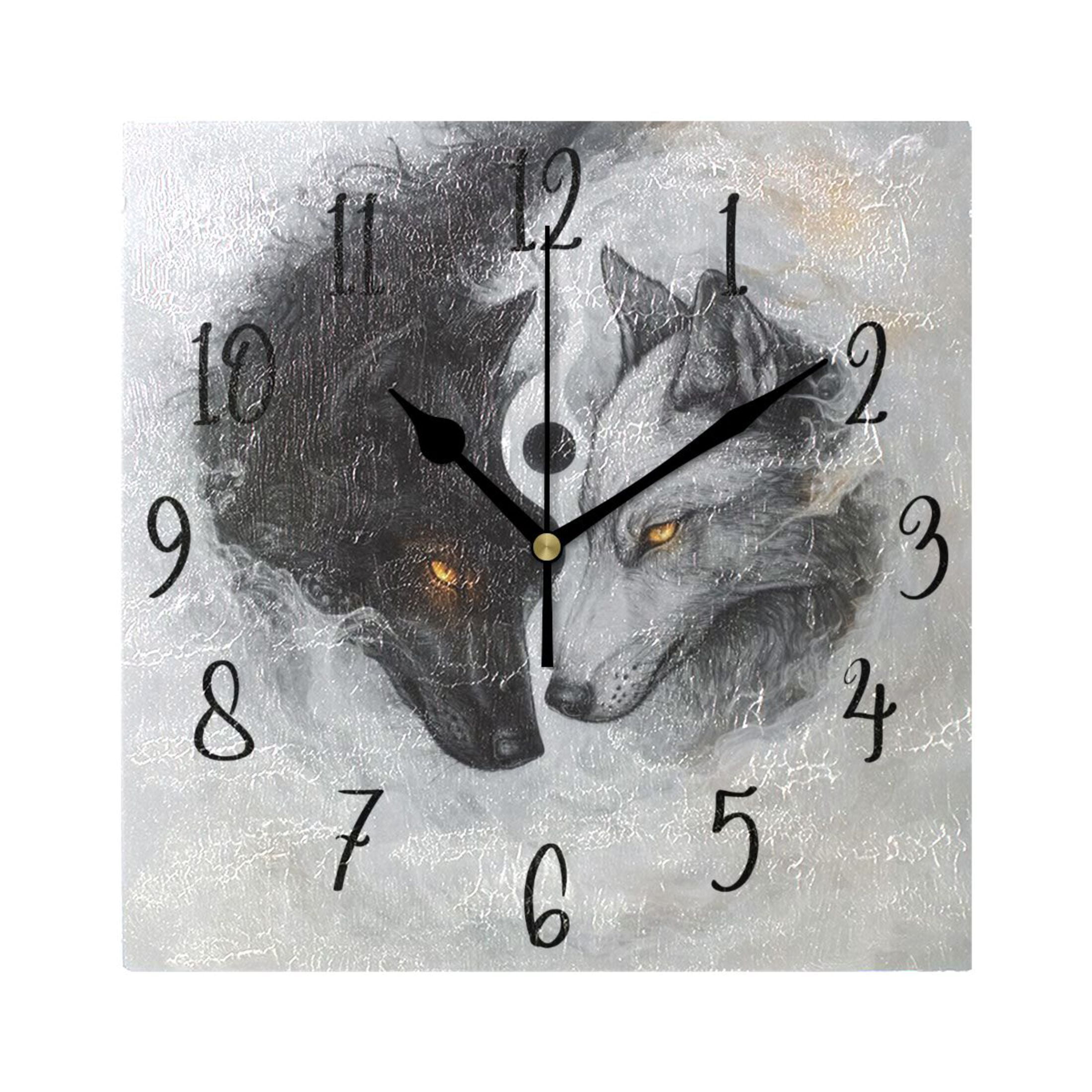 WOBOGO Black White Wolf Pattern Wall Clock 7.78 Inch Battery Operated ...