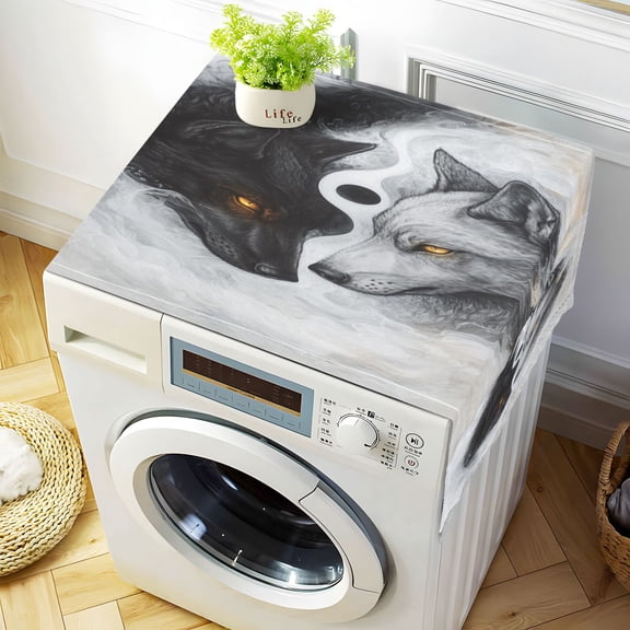 WOBOGO Black White Wolf Pattern Washing Machine Cloth Dryer Refrigerator Top Cover Protective Non-Slip Mat For Kitchen Laundry