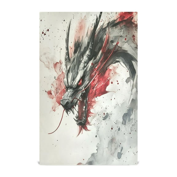 WOBOGO Black and Red Dragon Kitchen Towel 4 Piece Large Cotton Dishcloth Premium Absorbency Set with Hanging Loop