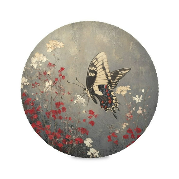 WOBOGO Black and White Butterfly Round Placemats Set of 1 Heat Resistant Washable Kitchen Table Decorations 15.4in