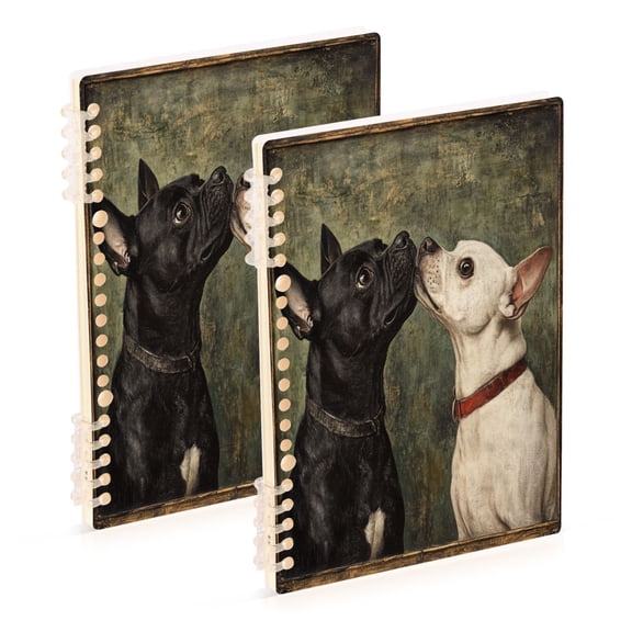 WOBOGO Black and White Dog Notebook College Horizontal Grid Paper Ink Spill Resistant Water Resistant Cover 8.3x5.7x0.4in