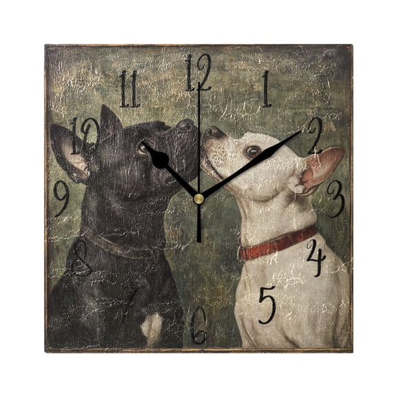 WOBOGO Black and White Dog Wall Clock 7.78 Inch Battery Operated Silent Unit Square Rustic Vintage Style for Home Bedroom Office Black Pointer