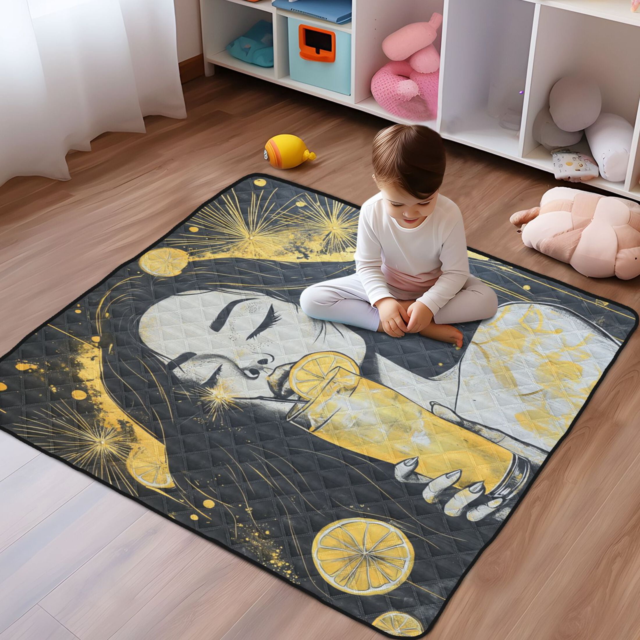 WOBOGO Blackhair Lass Baby Playmats Extra Large Waterproof Rollable Activity Pads for Toddlers 50×50inch