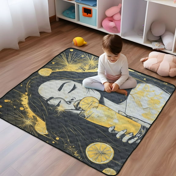 WOBOGO Blackhair Lass Baby Playmats Extra Large Waterproof Rollable Activity Pads for Toddlers 5050inch