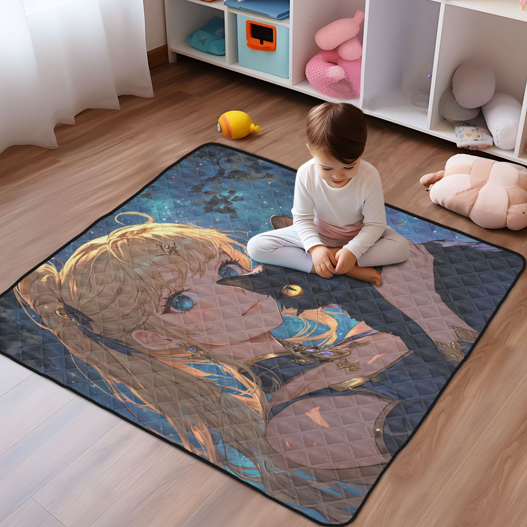 WOBOGO Blonde Hair Lass Baby Playmats Extra Large Waterproof Rollable Activity Pads for Toddlers 50×50inch