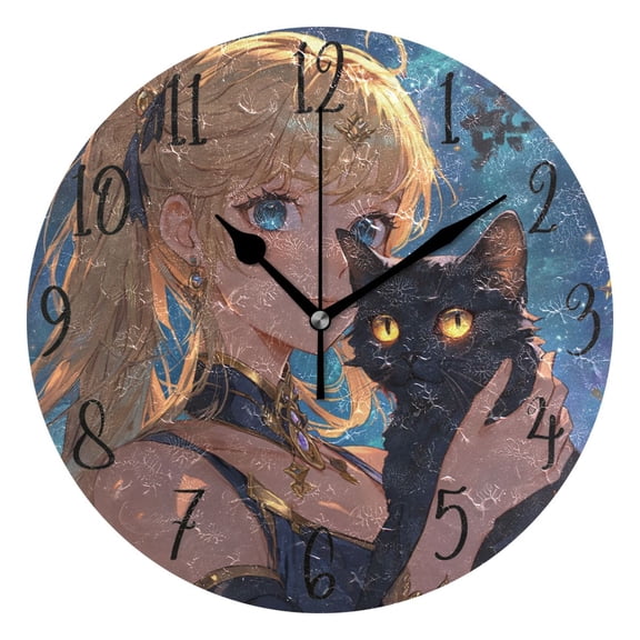 WOBOGO Blonde Hair Lass Wall Clock 10in Silent Mechanism Battery Operated Retro Style for Living Room Bedroom and Kitchen Black Pointer
