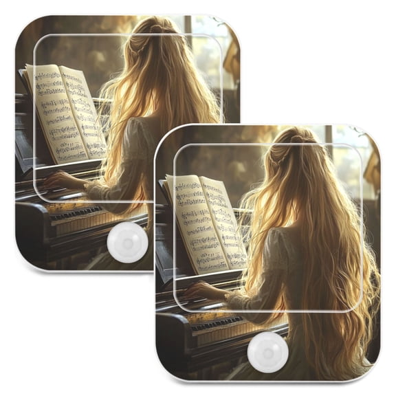 WOBOGO Blonde Lass Playing The Piano Night Light Lamp with Smart Sensor Dusk to Dawn Sensor 0.6W Plug-in 2-Pack