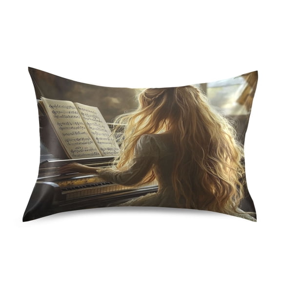 WOBOGO Blonde Lass Playing The Piano Satin Pillowcase Soft Smooth Envelope Design Comfortable Bedding Essentials 20×30in