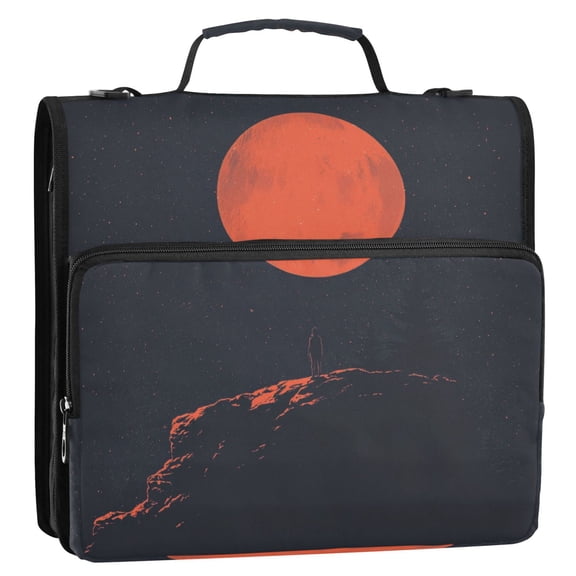 WOBOGO Blood Moon Ring Binder Bag 1.5in Folder Organizer with Shoulder Strap for 13Inch Laptop and 500 Sheets of Paper