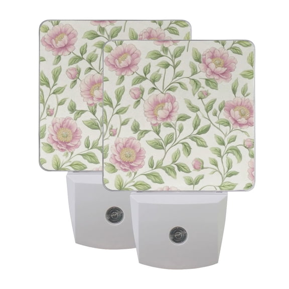 WOBOGO Blooming Pink Peonies LED Night Light 2 Pcs Set 0.5 Watt Wall Plug in Dusk to Dawn Automatic Switch Soft White Light