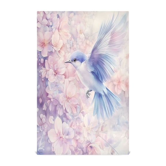 WOBOGO Blue Birds Pink Flowers Kitchen Towel 1 Piece Large Cotton Dishcloth Premium Absorbency Set with Hanging Loop