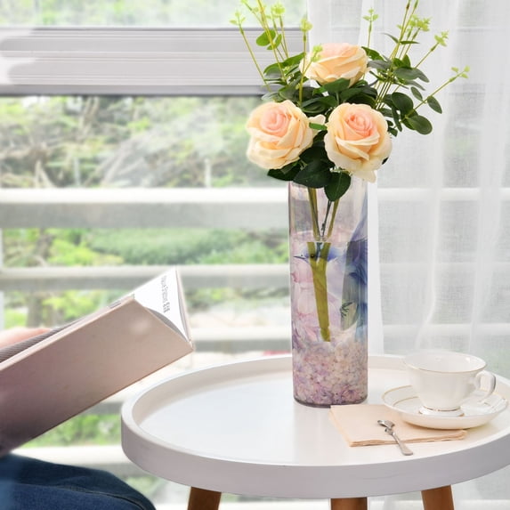 WOBOGO Blue Birds Pink Flowers Plastic Vase Home or Wedding Decoration Centerpiece Unbreakable 11.8×3.9in