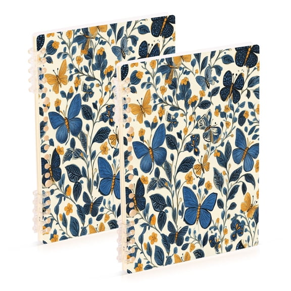 WOBOGO Blue Butterflies Pattern Notebook College Horizontal Grid Paper Ink Spill Resistant Water Resistant Cover 8.3x5.7x0.4in