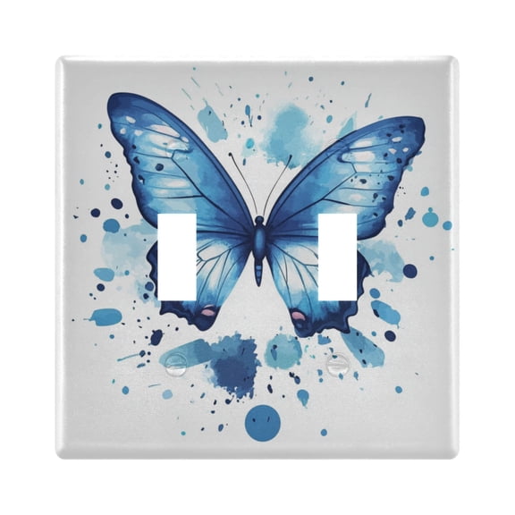 WOBOGO Blue Butterfly 2-hole Switch Plates PC Flame Retardant Plastic Material Glossy Finish Smooth Touch 4.56x4.48x0.27in
