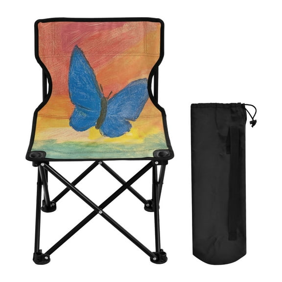 WOBOGO Blue Butterfly Camping Chair Convenient Four Corner Backrest Folding Stool Can Hold Up to 220lbs