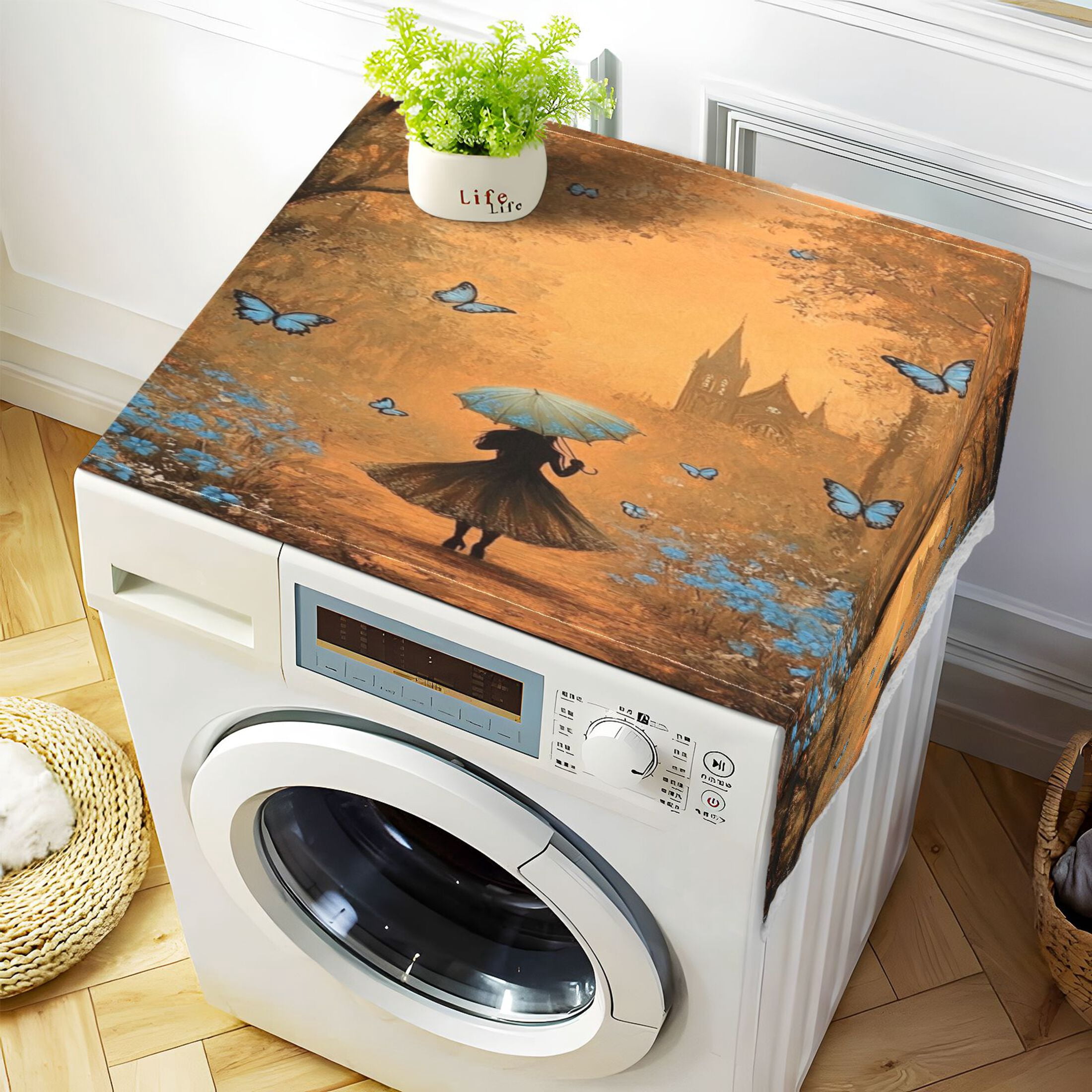 WOBOGO Blue Butterfly Forest Washing Machine Cloth Dryer Refrigerator Top Cover Protective Non-Slip Mat For Kitchen Laundry