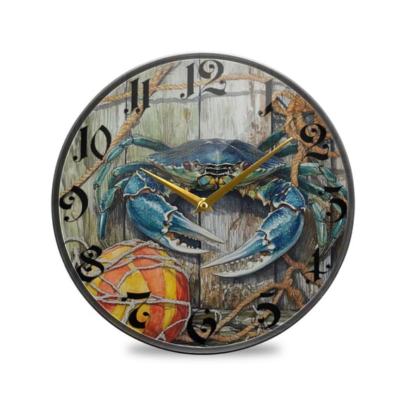 WOBOGO Blue Crab Acrylic Wall Clock Battery Operated 9.5in Silent No Tick Bedroom Living Room Office Classroom Decoration