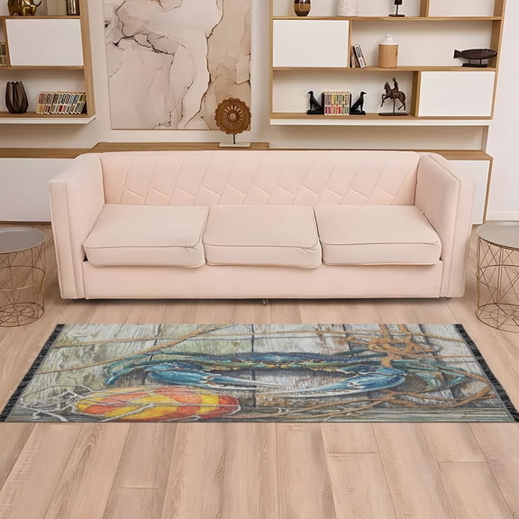 WOBOGO Blue Crab Bedside Long Rug Delicate and Soft Modern Indoor Area Decor Non Slip Carpet for Bed Room Corridor Entrance Balcony