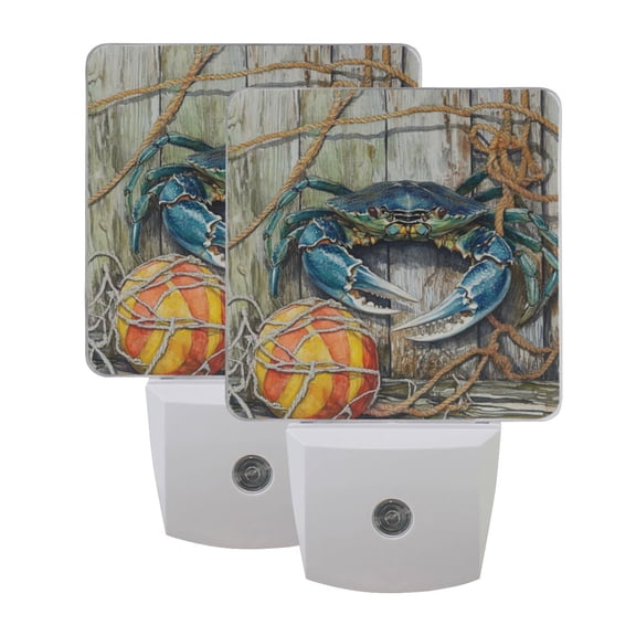 WOBOGO Blue Crab LED Night Light 2 Pcs Set 0.5 Watt Wall Plug in Dusk to Dawn Automatic Switch Soft White Light