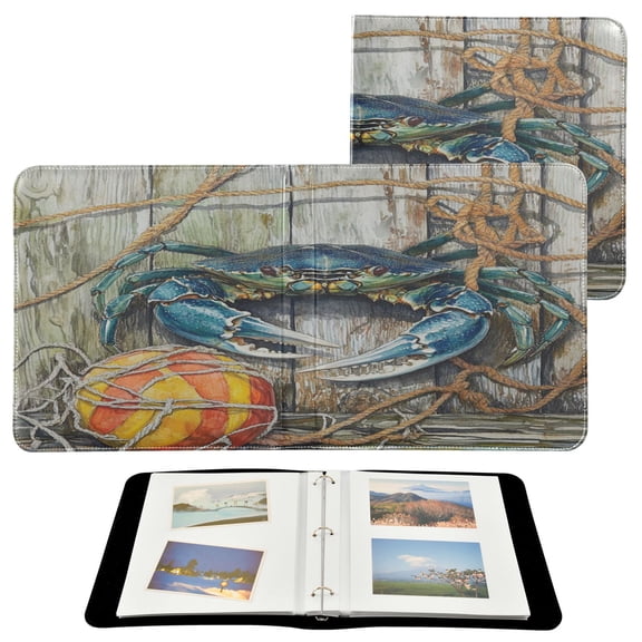WOBOGO Blue Crab Photo Albums 20 Pages Large Capacity DIY Self-adhesive Page PU Leather Cover for Family Wedding Anniversary Baby Vacation Photos 2411.8in