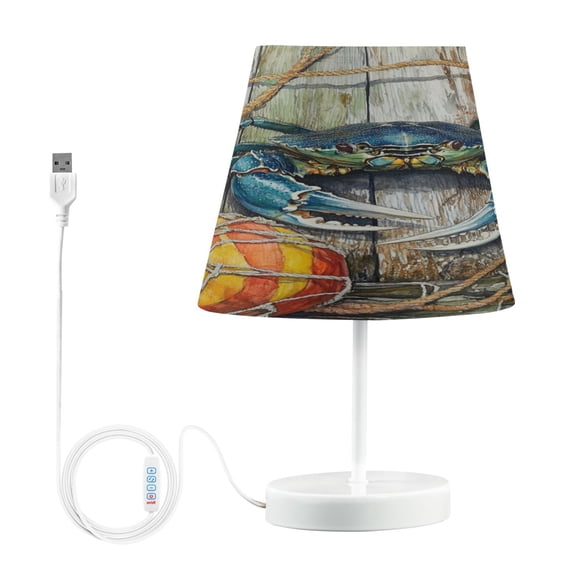 WOBOGO Blue Crab Table Lamps Bedroom 3-Speed Dimmable Farm Style with Fabric Shade for Reading and Home Office