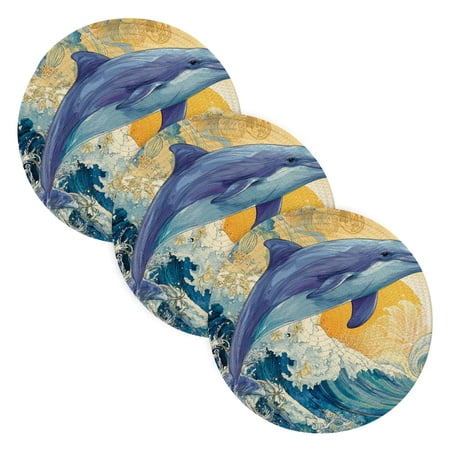 WOBOGO Blue Dolphin Coil Placemats 3pcs Resistant Hot Pads Mat for Table Counter Cooking Potholder 15in