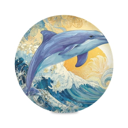 WOBOGO Blue Dolphin Round Placemats Set of 1 Heat Resistant Washable Kitchen Table Decorations 15.4in