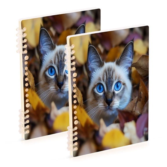 WOBOGO Blue Eyes Cat Notebook College Horizontal Grid Paper Ink Spill Resistant Water Resistant Cover 8.3x5.7x0.4in