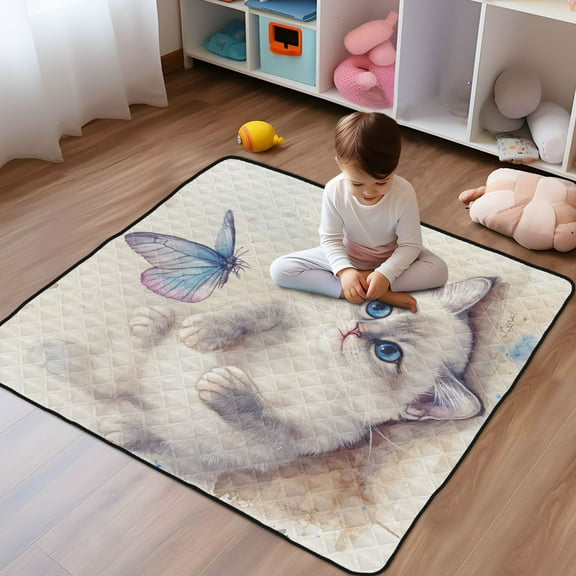 WOBOGO Blue Eyes Ragdoll Cat Baby Playmats Extra Large Waterproof Rollable Activity Pads for Toddlers 5050inch