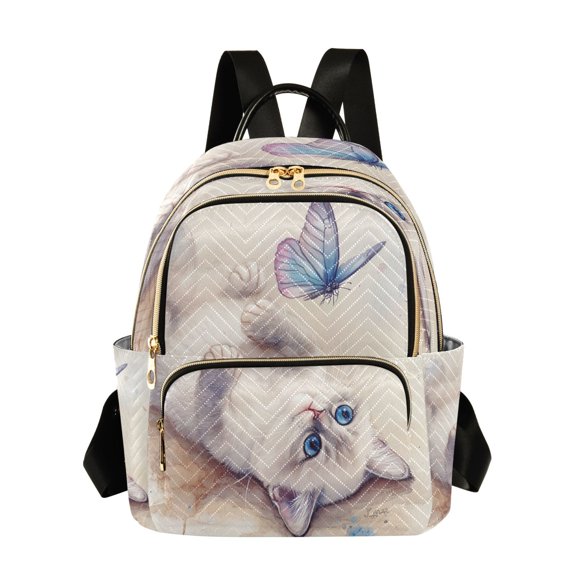 WOBOGO Blue Eyes Ragdoll Cat Butterfly Backpack Durable Lightweight Shoulder Bag Built-in Laptop Sleeve and Multiple Utility Compartments