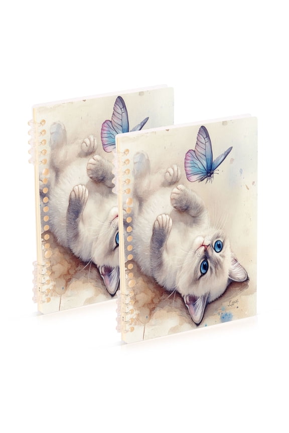 Blue Eyes Ragdoll Cat Notebook College Horizontal Grid Paper Ink Spill Resistant Water Resistant Cover 8.3x5.7x0.4in