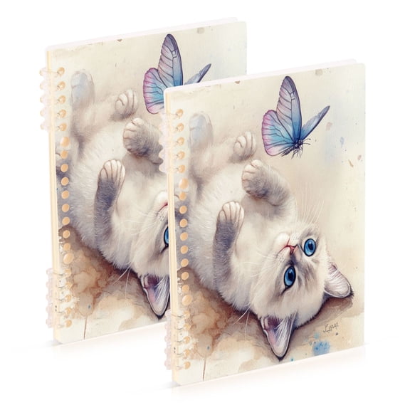 WOBOGO Blue Eyes Ragdoll Cat Notebook College Horizontal Grid Paper Ink Spill Resistant Water Resistant Cover 8.3x5.7x0.4in