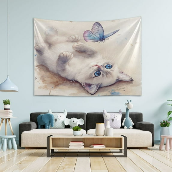 WOBOGO Blue Eyes Ragdoll Cat Tapestry 60×51in Home Living Room Bedroom Wall Hanging Ornaments