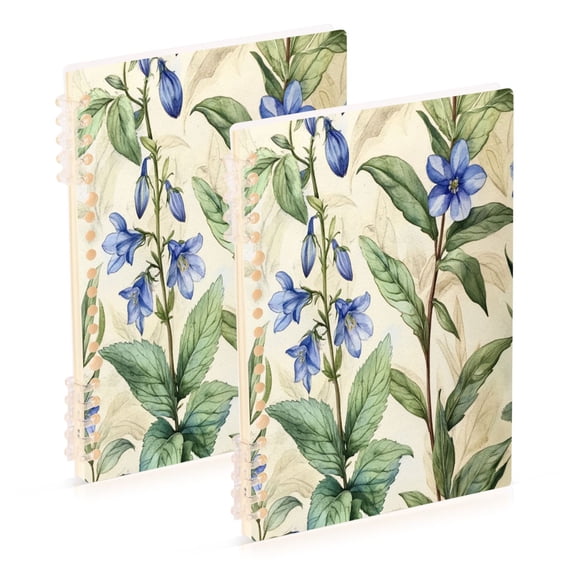 WOBOGO Blue Flowers Notebook College Horizontal Grid Paper Ink Spill Resistant Water Resistant Cover 8.3x5.7x0.4in