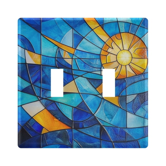 WOBOGO Blue Glass Sun Pattern 2-hole Switch Plates PC Flame Retardant Plastic Material Glossy Finish Smooth Touch 4.56x4.48x0.27in