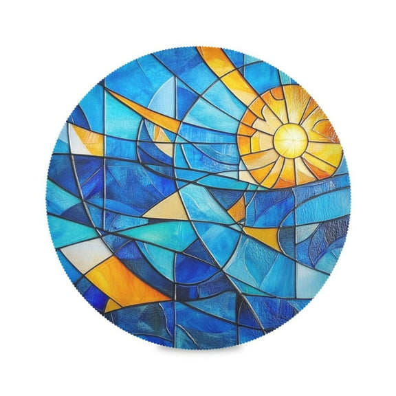 WOBOGO Blue Glass Sun Pattern Round Placemats Set of 6 Heat Resistant Washable Kitchen Table Decorations 15.4in
