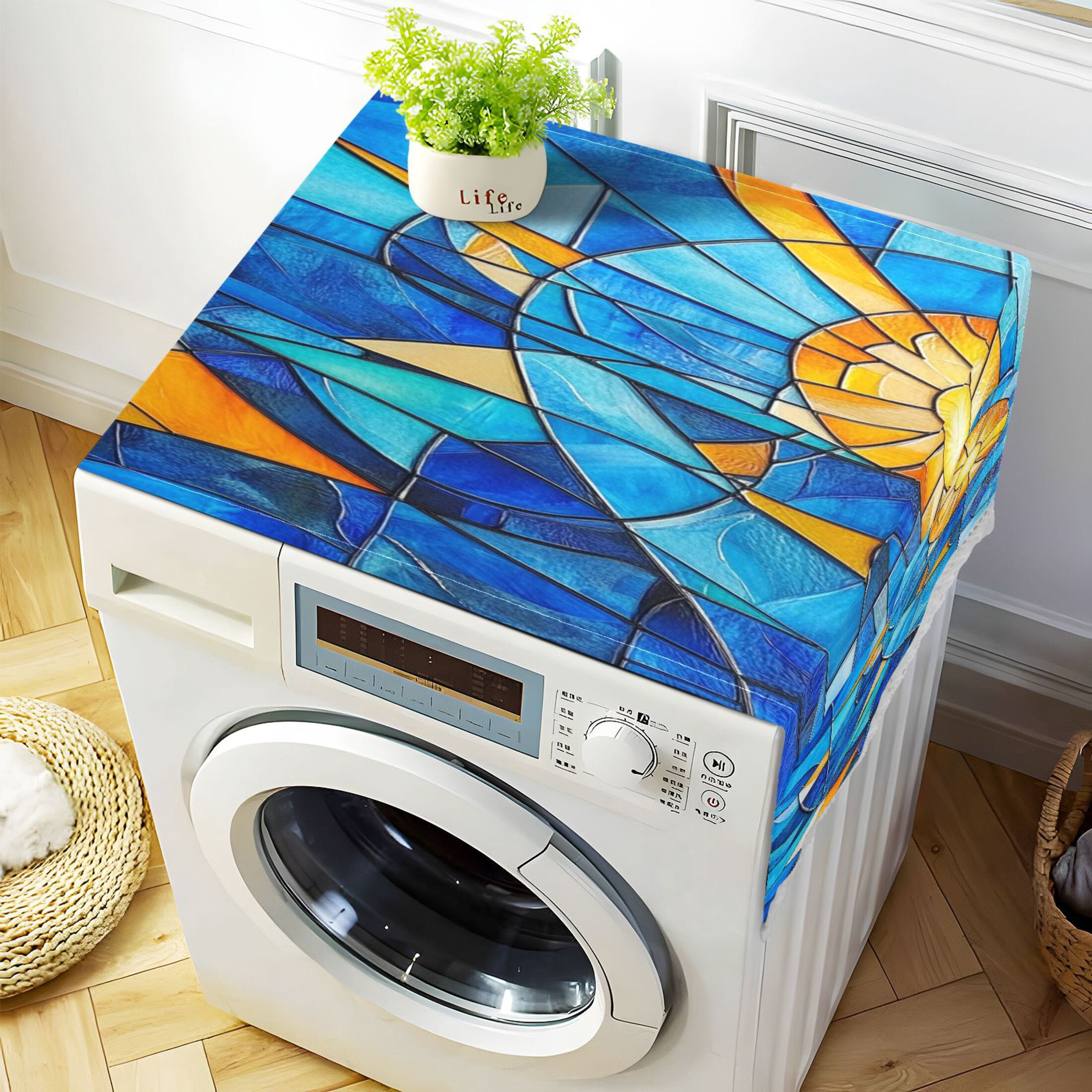 WOBOGO Blue Glass Sun Pattern Washing Machine Cloth Dryer Refrigerator Top Cover Protective Non-Slip Mat For Kitchen Laundry