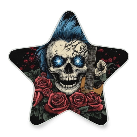 WOBOGO Blue Hair Skull Guitar Pattern LED Star Night Light 0.2 Watt Wall Plug Dusk to Dawn Auto Switch Adjustable Brightness Soft White Light